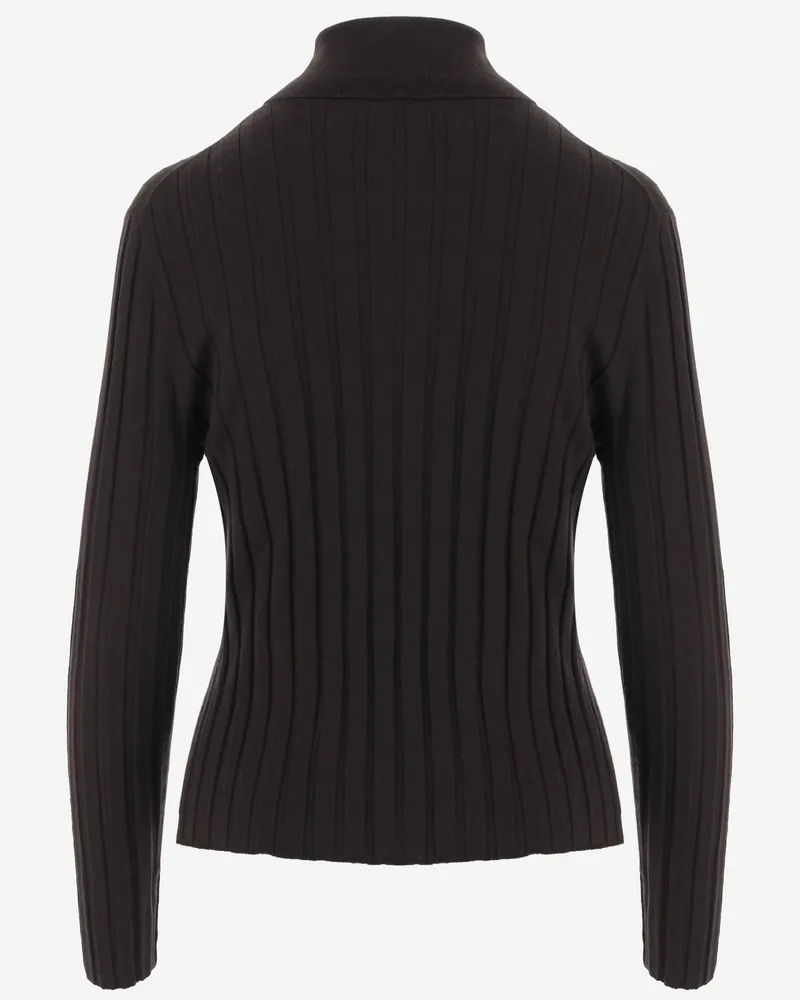 ALLUDE Women's Wool High-Neck Ribbed Sweater Dark Brown Brown