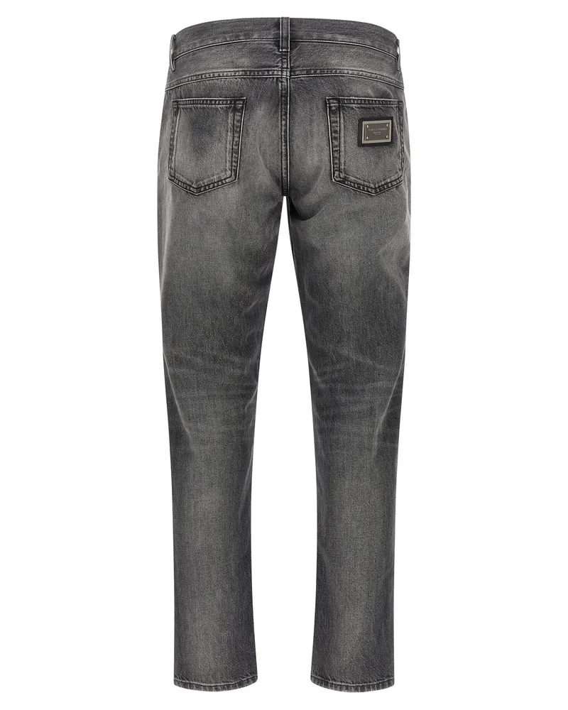 Dolce & Gabbana Distressed Cotton Denim Jeans — Charcoal Grey