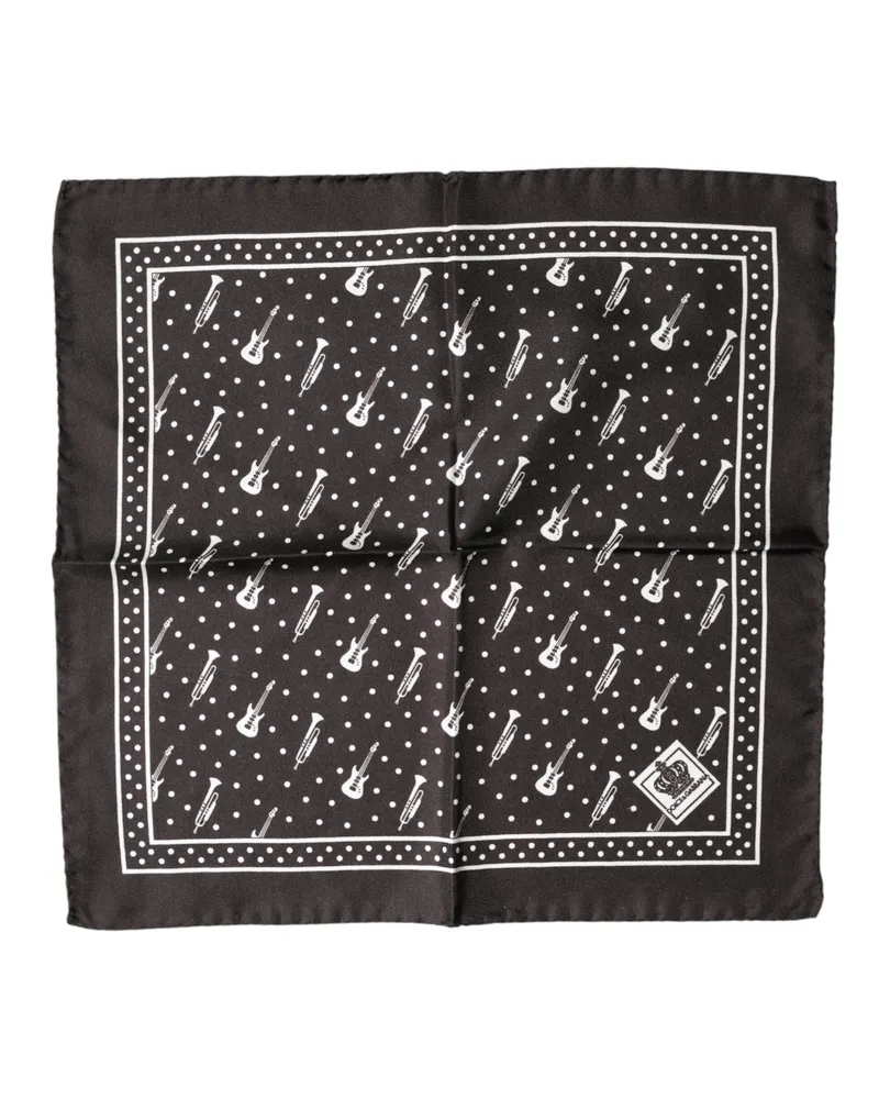 Dolce & Gabbana Black Guitar Trumpet Men Handkerchief Scarf Black