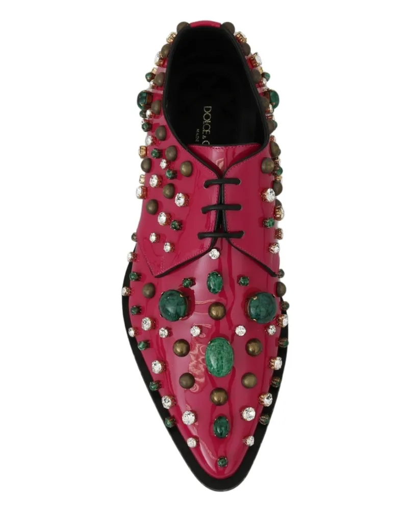 Dolce & Gabbana Women's Pink Leather Crystals Dress Broque Shoes Patent Pink