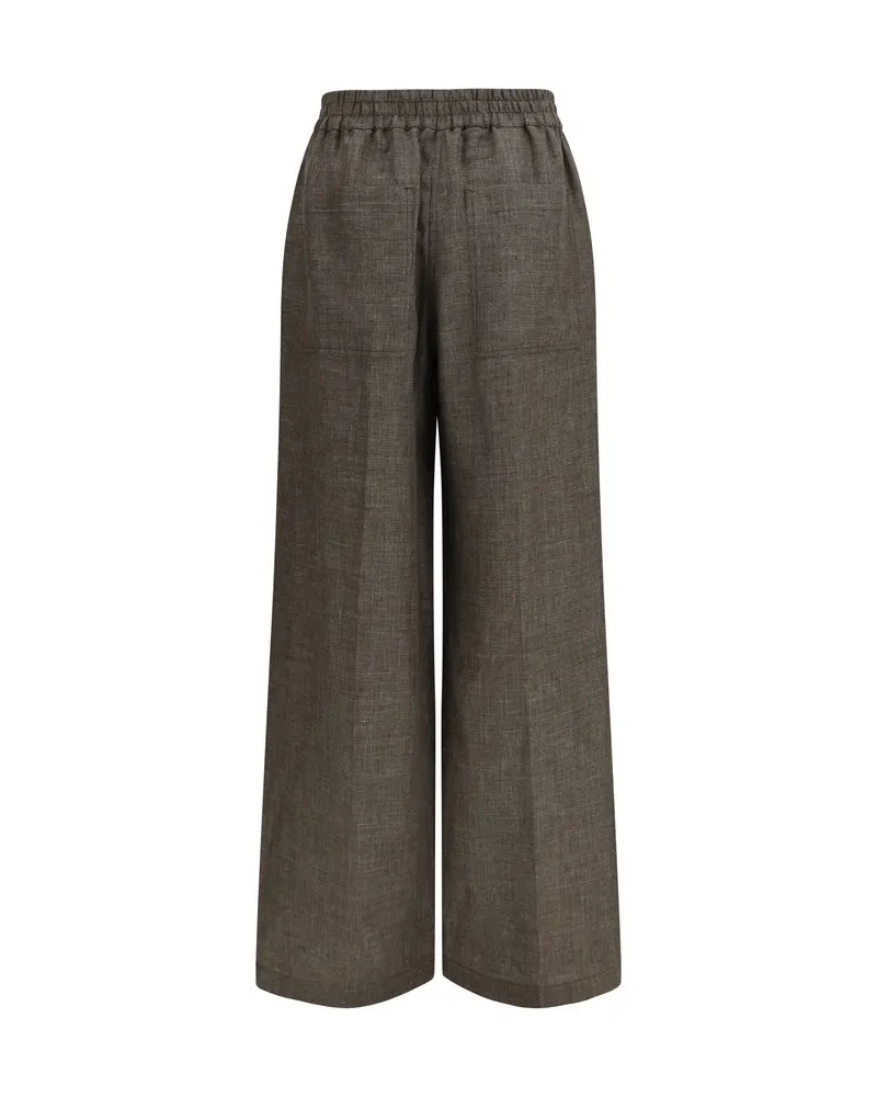 Brunello Cucinelli High-Rise Linen Trousers — Brown Brown