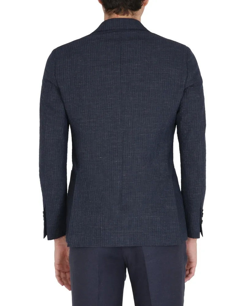 LARDINI Single-Breasted Cotton-Linen Jacket — Blue Blue