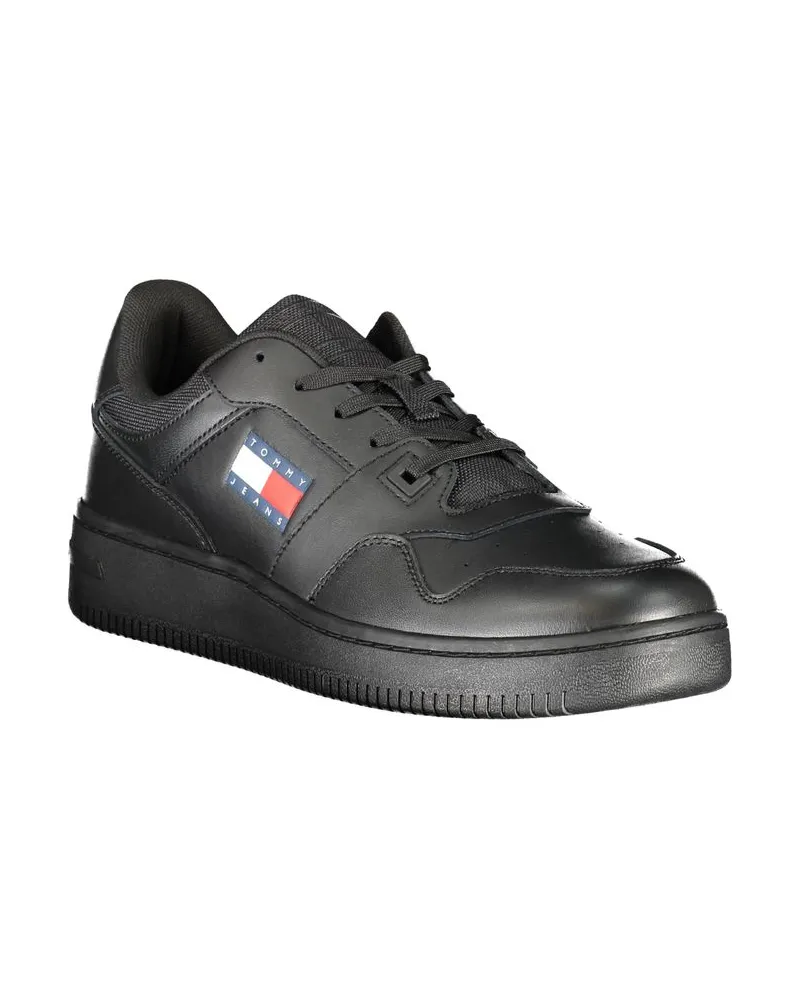 Tommy Hilfiger Logo-Embellished Leather Sneaker — Black Black