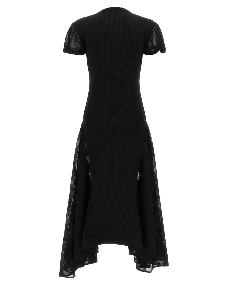 Lanvin Silk and Cotton Ribbed Knit Dress — Black Black