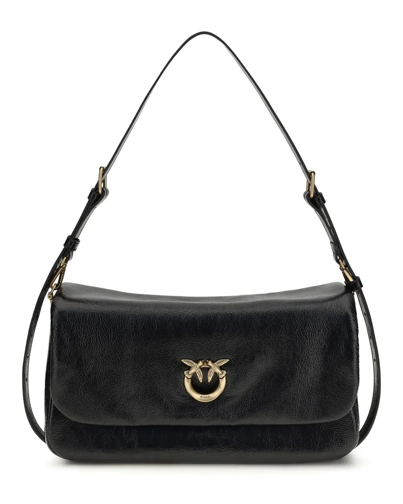 Pinko Women's Shoulder Bag Love Click Soft Black-Antique Gold Calf Leather Black/antique Black