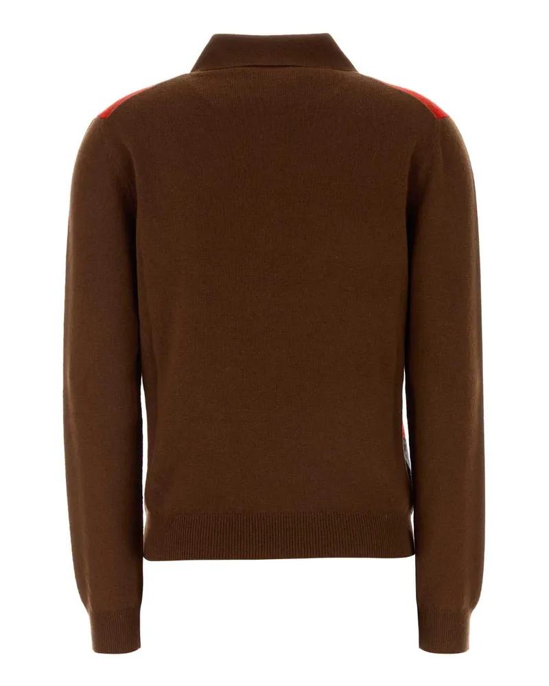 Prada Women's Brown Cashmere Polo Shirt Tabacco+ardesia Exterior: Maglieria Sweater Brown