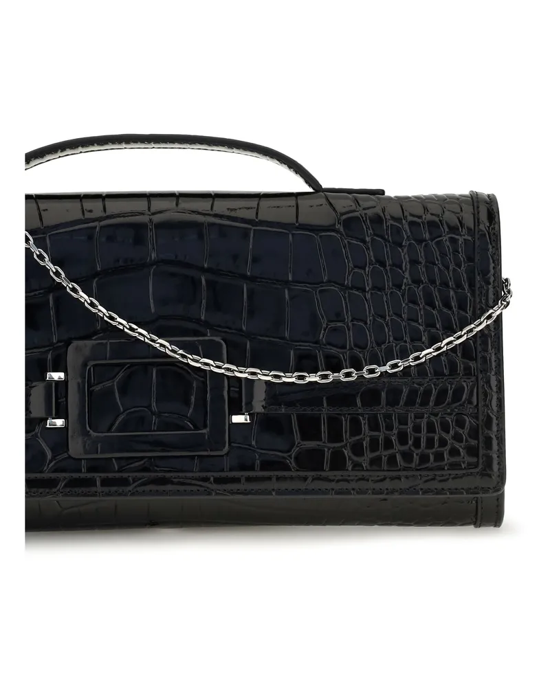 Roger Vivier Women's Clutch Belle Vivier Crocodile-Effect Black Calf Leather Bags Black