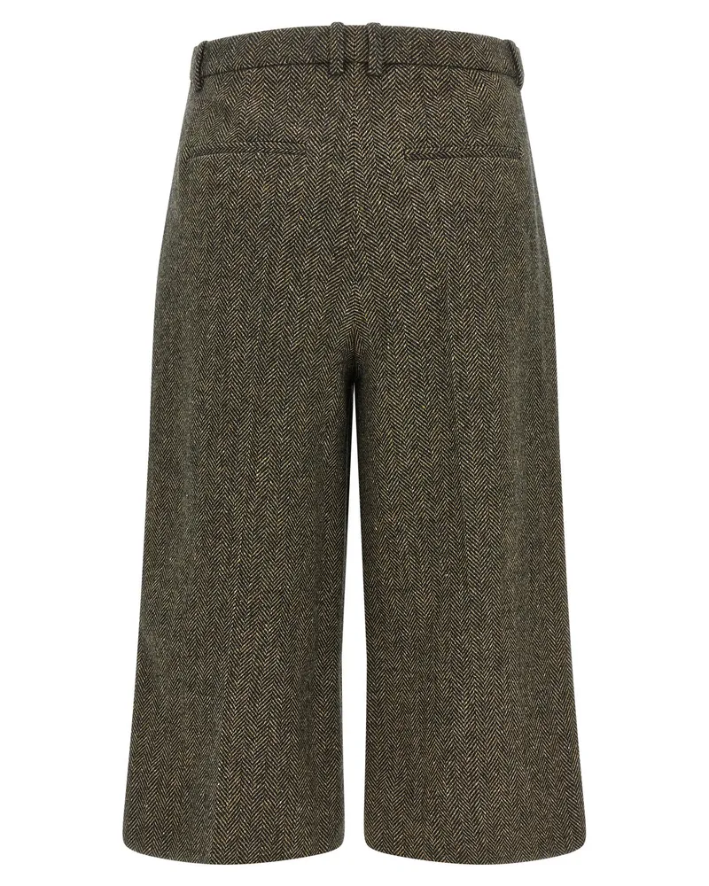 Saint Laurent Chevron Wool-Silk Blend Trousers — Brown Brown