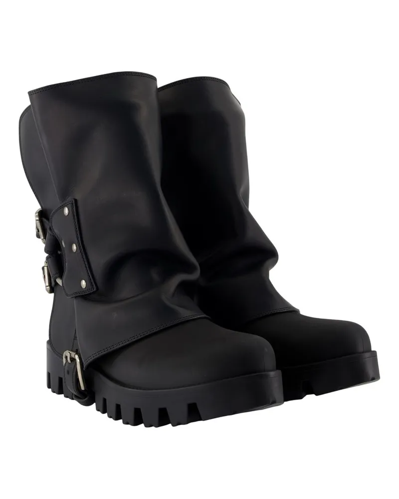 Dolce & Gabbana Buckled Leather Ankle Boots — Black Black