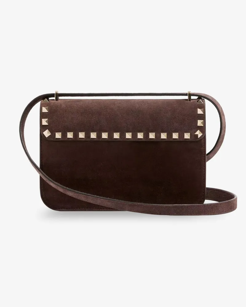 Valentino Garavani Women's Crossbody Bag Rockstud Suede Brown Shoulder Brown