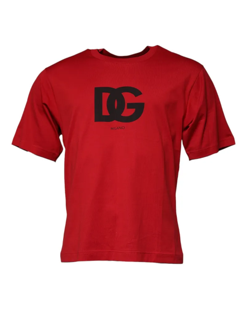 Dolce & Gabbana Men's Red Logo Print Cotton Crew Neck T-Shirt Black And Red