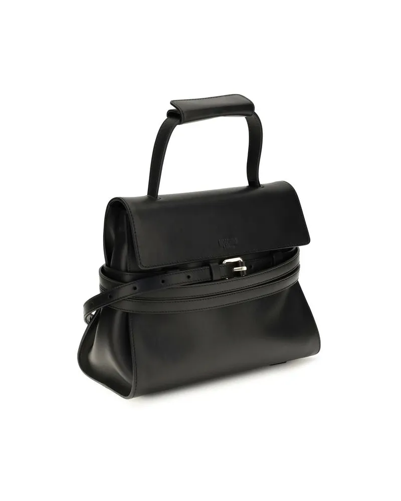 Moschino Buckle Flap Calf Leather Shoulder Bag — Black Black