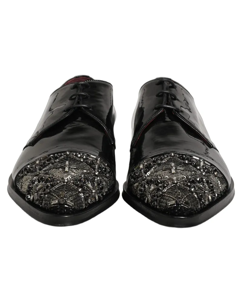 Dolce & Gabbana Men's Black Embellished Derby Dress Formal Shoes Leather Black