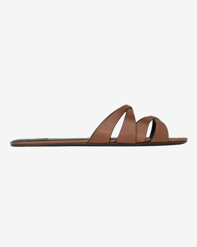 Saint Laurent Women's Leather Sandals Chandelle Brown Brown