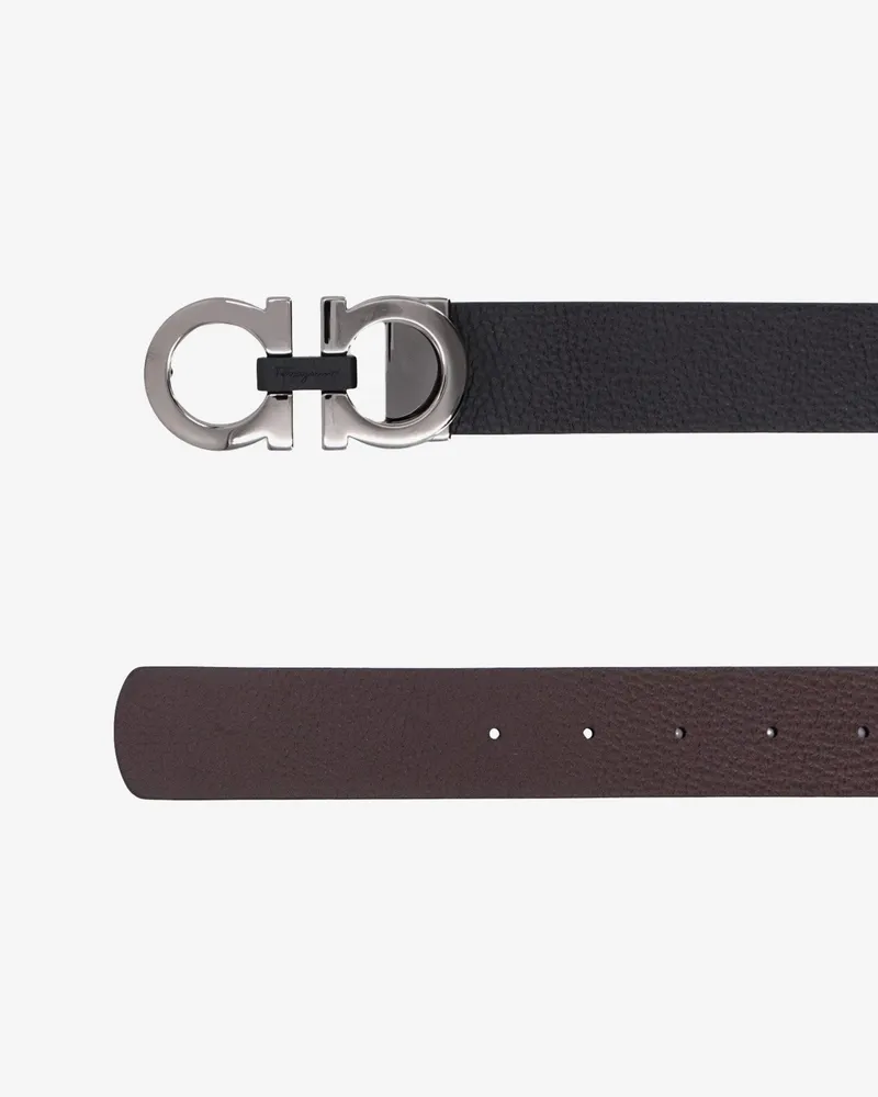 Ferragamo Men's Reversible Leather Belt Black Black