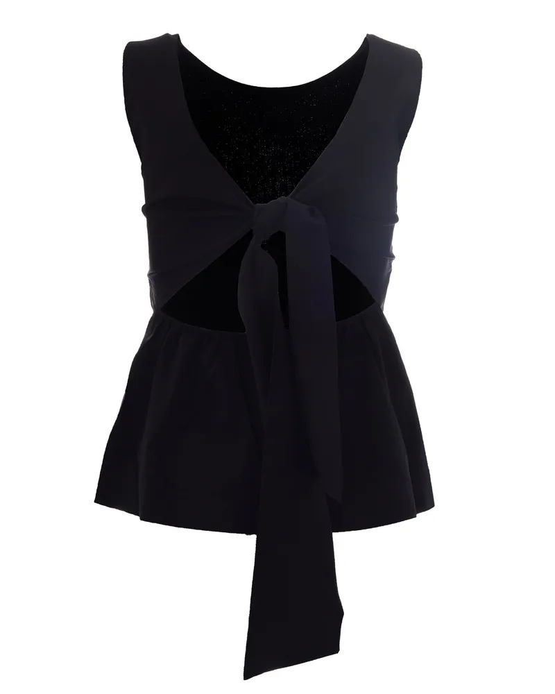 Liu Jo Women Top With Back Bow Black Cotton Tops Black