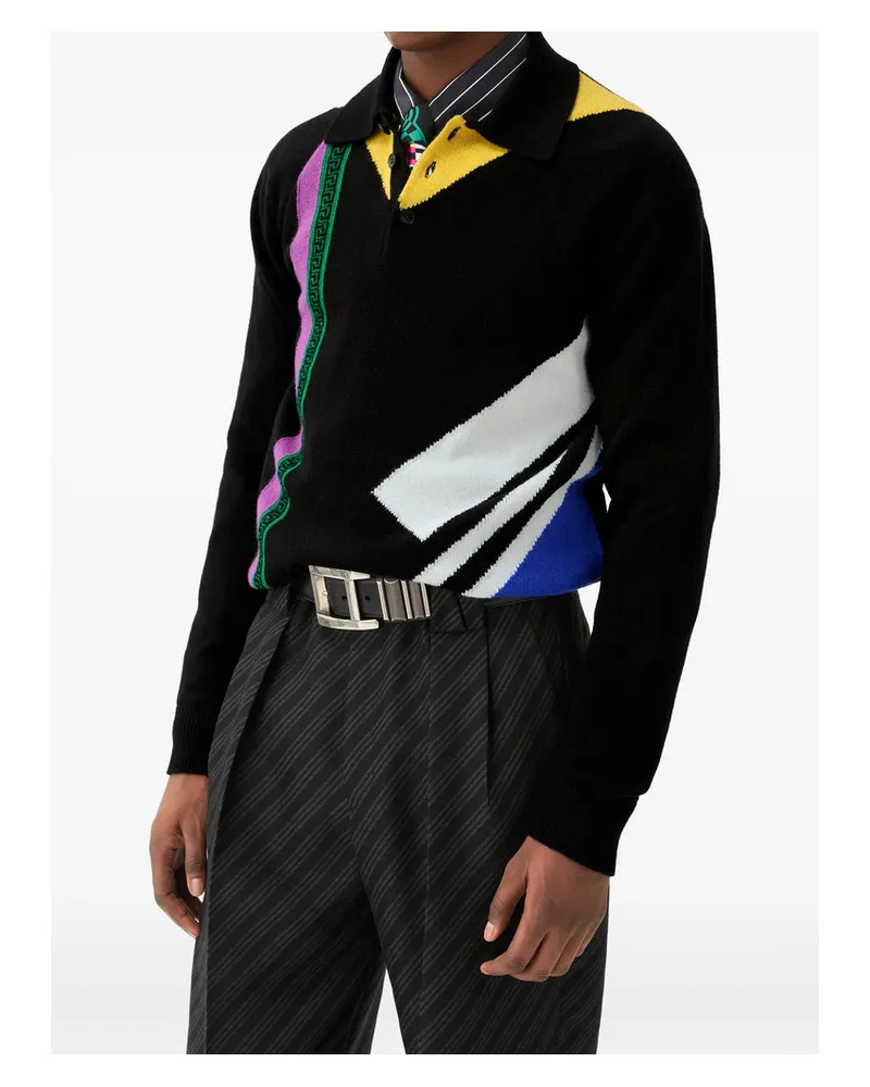 Versace Intarsia-Knit Greca Motif Sweater — Black Black