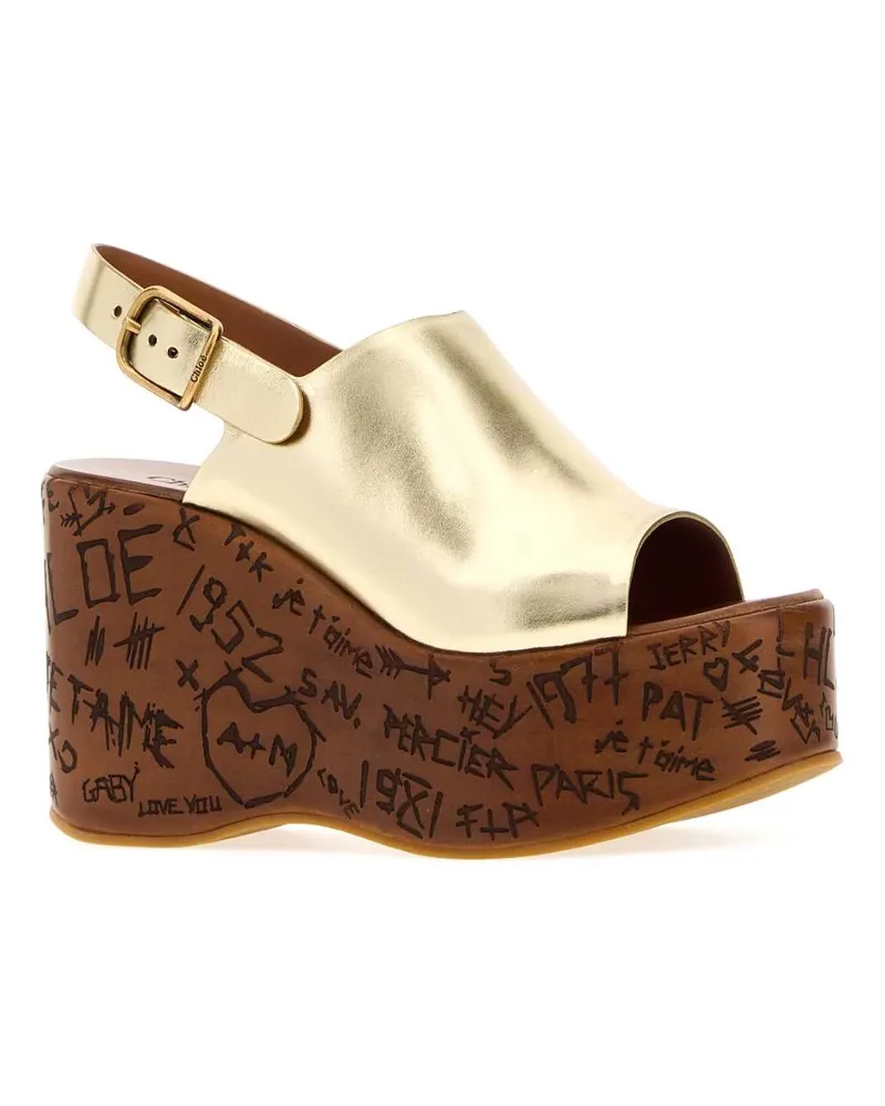 Chloé Women's Gold Leather Maxime Wedge Goldcolor Sandali Sandal Gold