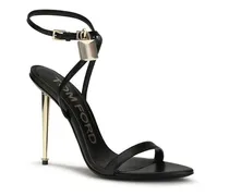 Women's Padlock Pointy Naked Sandal Black Upper Goatskin Sole Heels