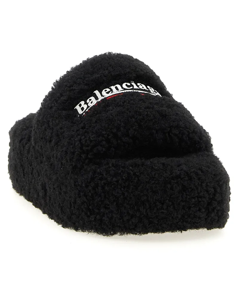 Balenciaga Furry Platform Platform Slide — Black Black