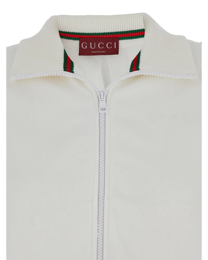 Gucci Women White Crop Sweatshirt With Web Detail Polyamide Sweatshirts Sweater White