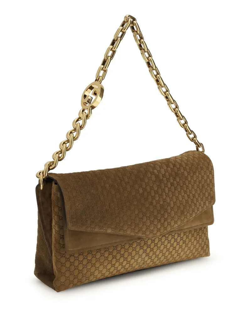 Gucci Embossed GG Suede Shoulder Bag — Brown Brown