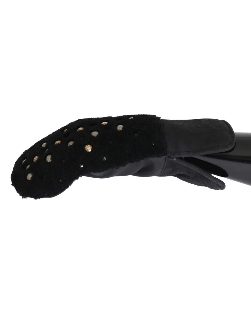 Dolce & Gabbana Men's Black Leather Shearling Studded Gloves Black