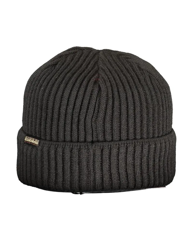 Napapijri NA-32585 Logo-Embroidered Ribbed Knit Beanie — Black Black