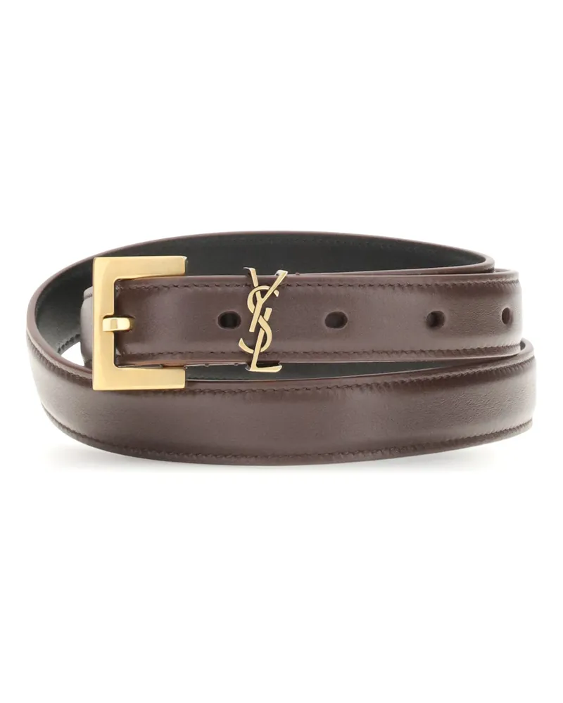 Saint Laurent Women's Belt Cassandre Red-Tan Calf Leather Red/tan 