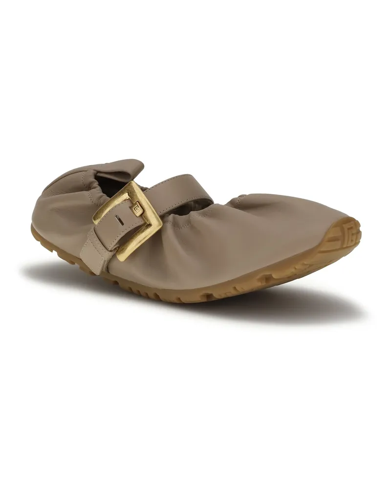 Balmain Women's Buckle Strap Ballerinas 8fi Sable Flat Shoes Beige