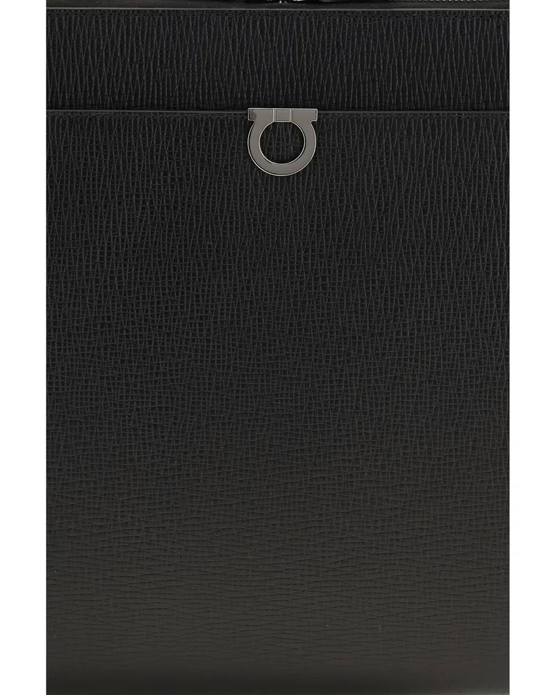 Ferragamo Men's Document Holder Gancini Black Calf Leather (bos Taurus) Shoulder Bags Black