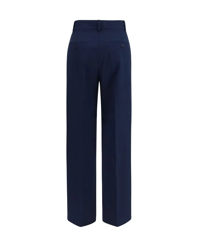 Max Mara Stretch Wool Palazzo Trousers — Navy Navy
