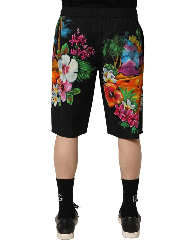Dolce & Gabbana Men's Black Cotton Tropical Floral Bermuda Shorts Black