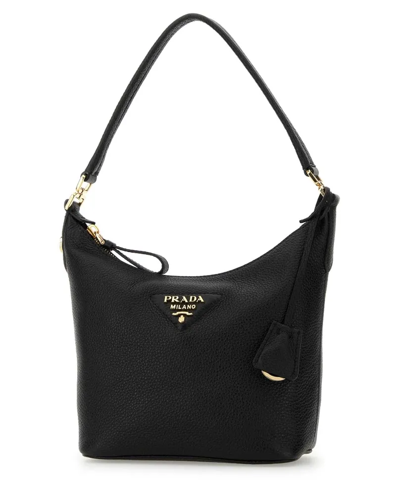 Prada Women's Textured Leather Shoulder Bag Black Deer Black
