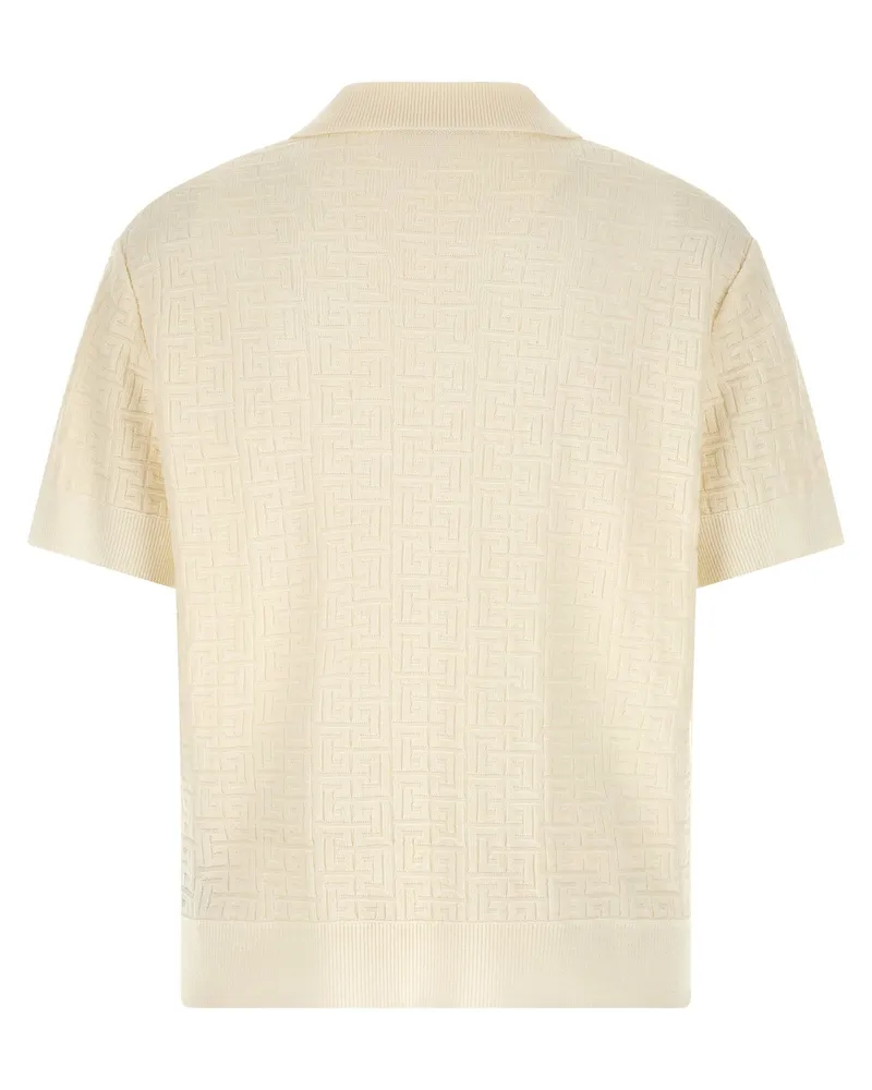 Balmain Monogram Jacquard Polo Shirt — cream Cream