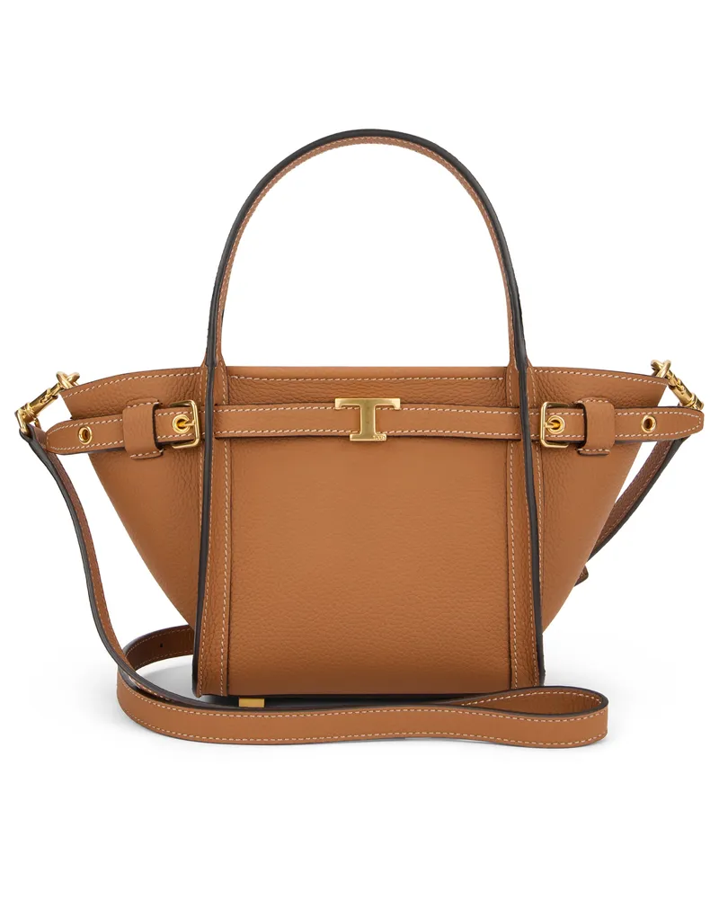 TOD'S T Timeless Calfskin Leather Top Handle Bag — Brown Brown