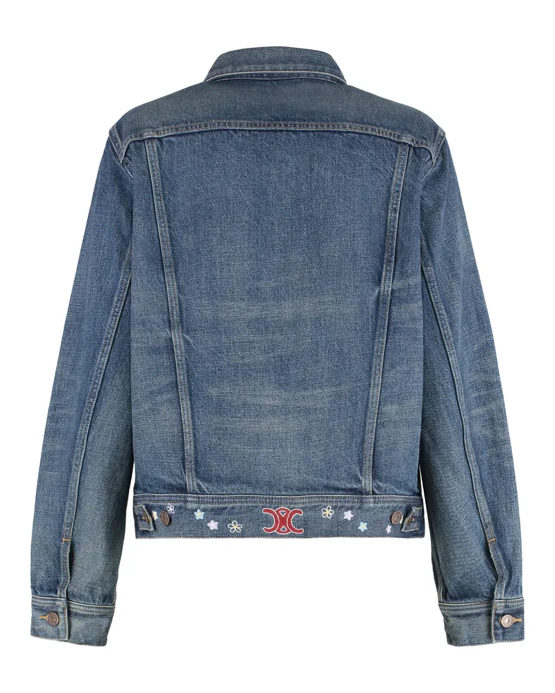 Celine Women Denim Jacket With Embroidery Cotton Blue