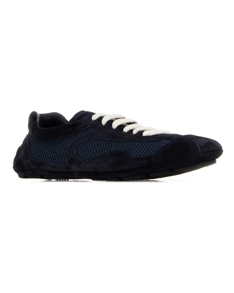 Prada Women's Midnight Blue Suede And Mesh Montecarlo Sneakers Bleu Navy