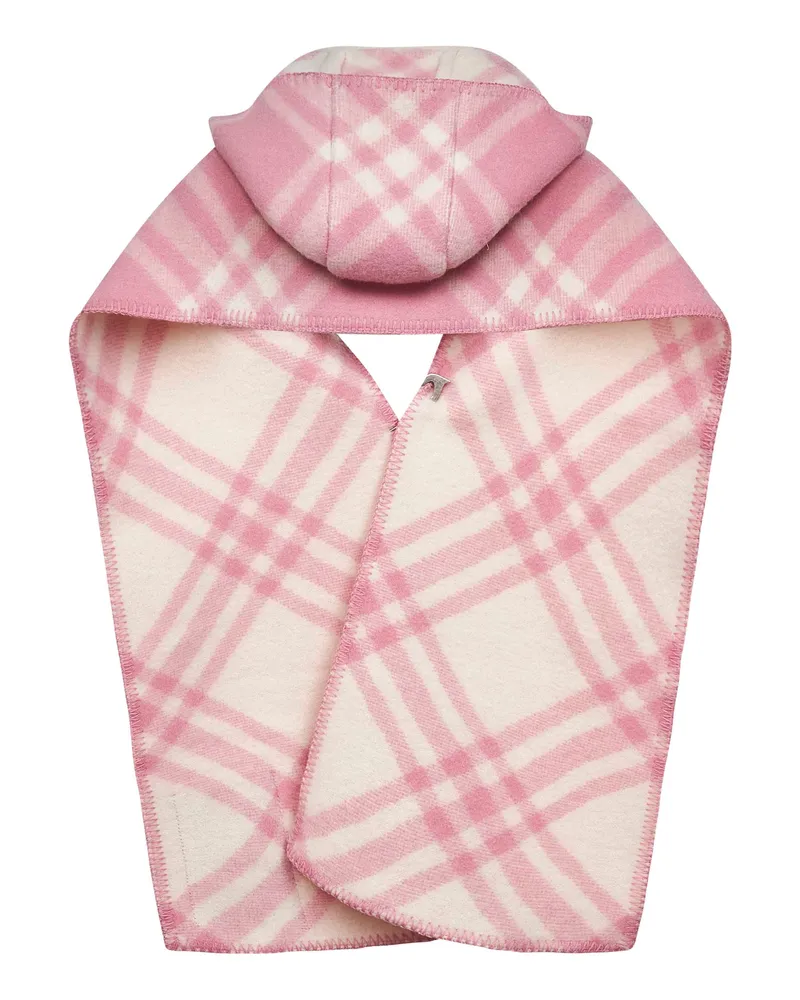 Burberry Women's Hooded Scarf Pink Check Wool Scarfs Pink