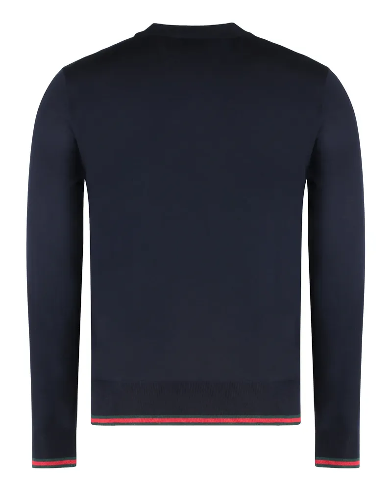 Gucci Men's Blue Crew-Neck Wool Sweater Sweatshirts Navy
