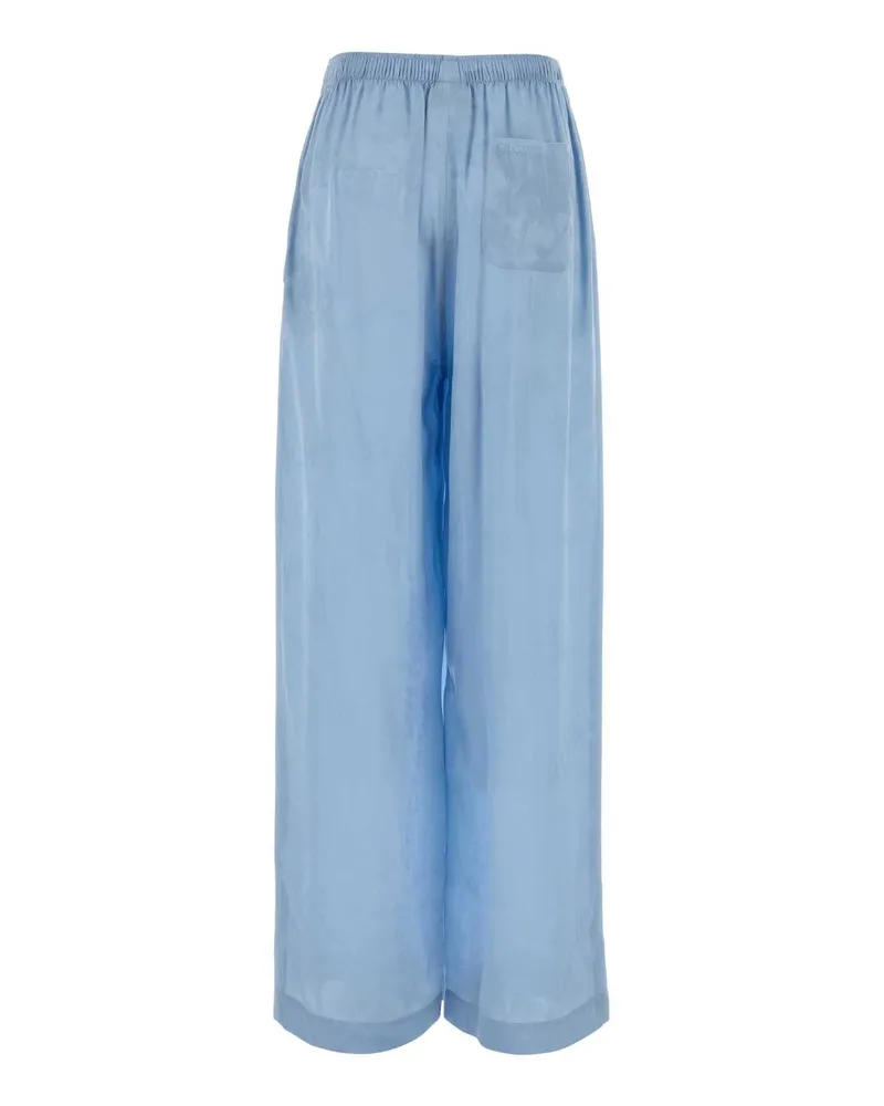 Balenciaga Women Light Blue Silk Wide-Leg Pant Baby T Ri Polyester Pantaloni Trousers Blue