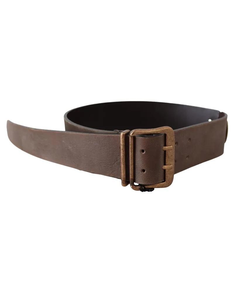 Ermanno Scervino Women's Brown Leather Wide Bronze Buckle Waist Belt Brown