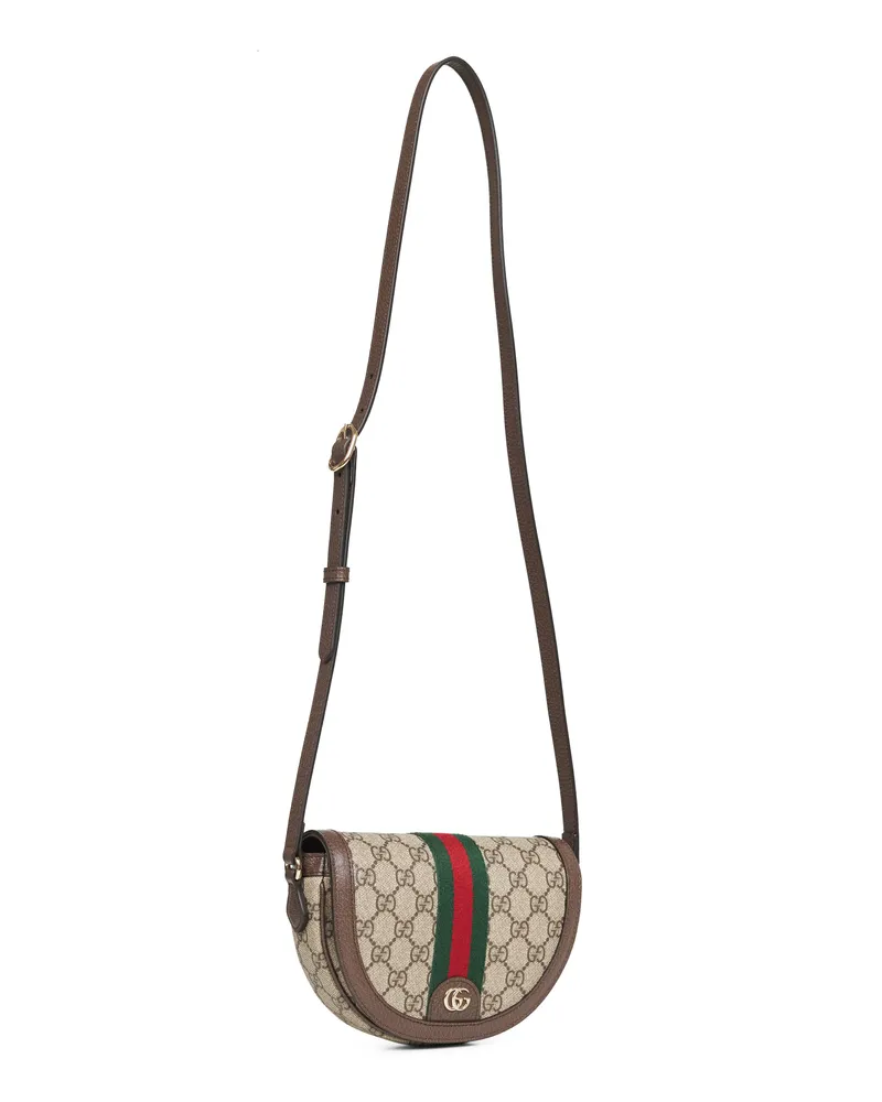 Gucci Women's Small Shoulder Bag Ophidia Beige-Dark Brown Polyurethane Handbags Hand Beige