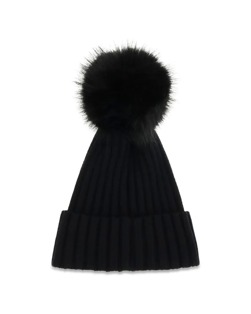 Moncler Women's Black Wool Oves Aries Beanie Accessory Black