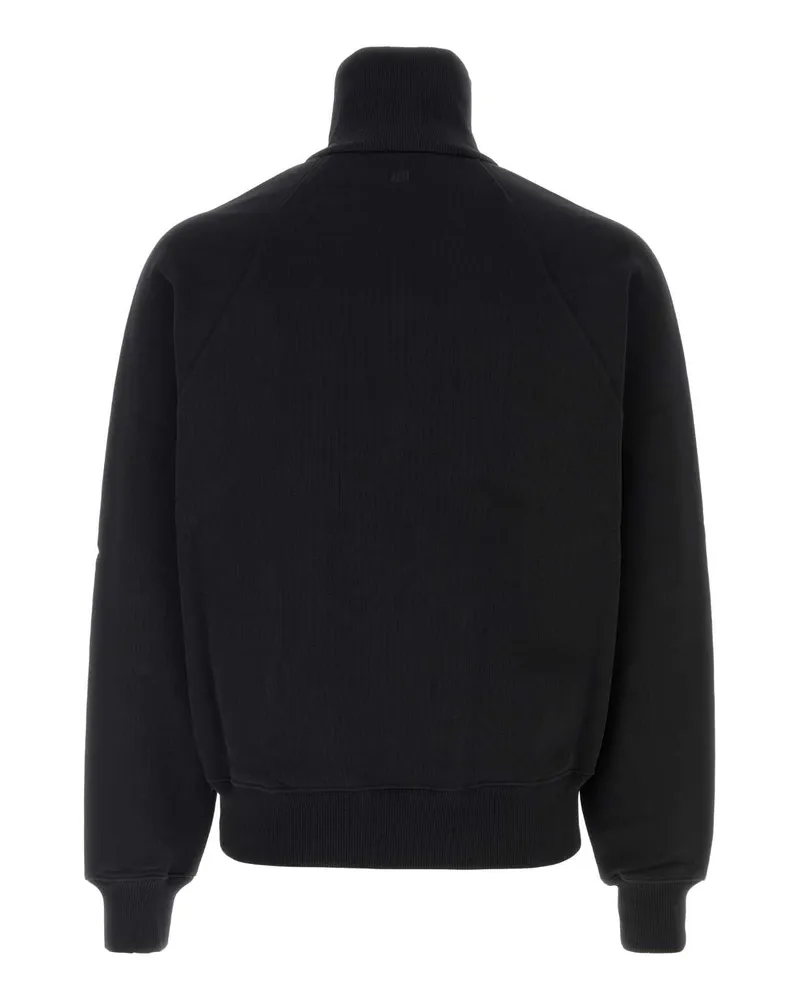 AMI Paris Half-Zip Cotton Sweatshirt — Black Black