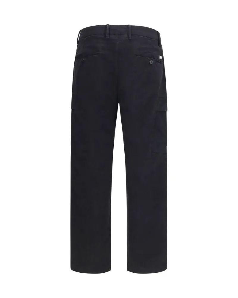 C.P. Company Stretch Cotton Satin Cargo Pants — Black Black
