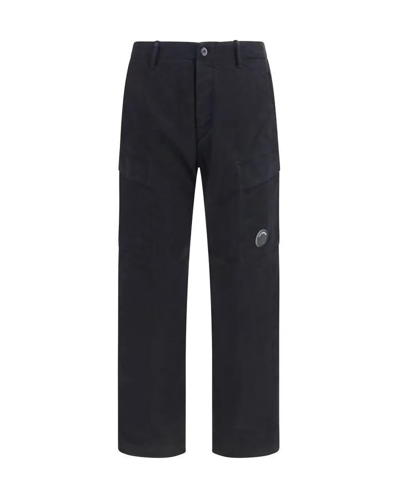 C.P. Company Stretch Cotton Satin Cargo Pants — Black Black