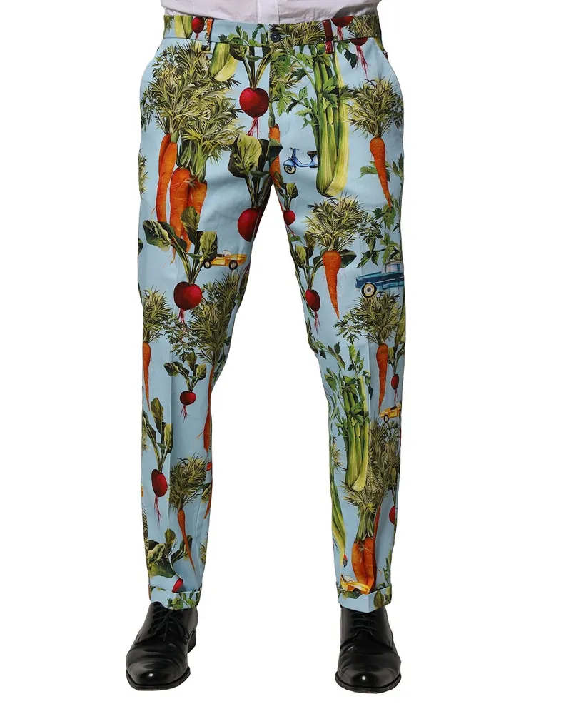 Dolce & Gabbana Multicolor Cotton Tapered Men Pants Elastane Blue