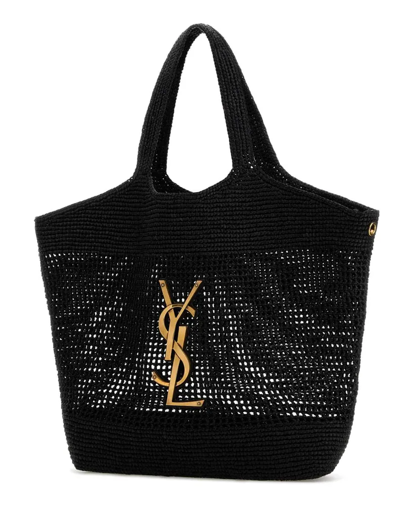 Saint Laurent Women's Black Raffia Icare Shopping Bag Neronero Borse A Mano Black
