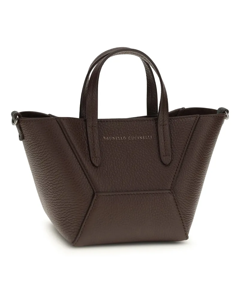 Brunello Cucinelli Pebbled Calf Leather Shoulder Bag — Burgundy Burgundy